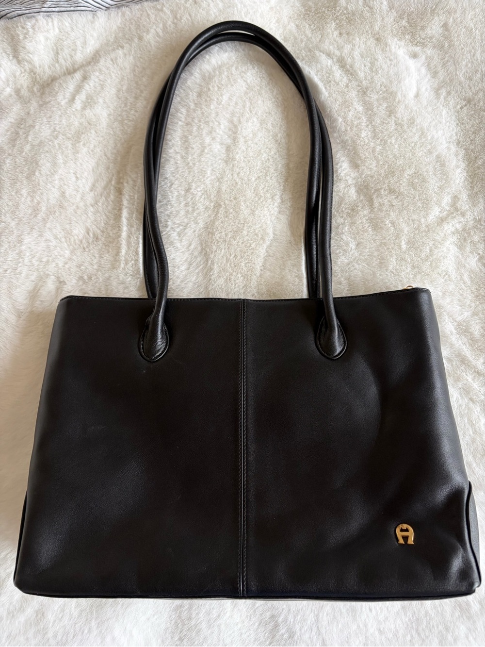 Etienne Aigner Black Soft Leather Tote Bag